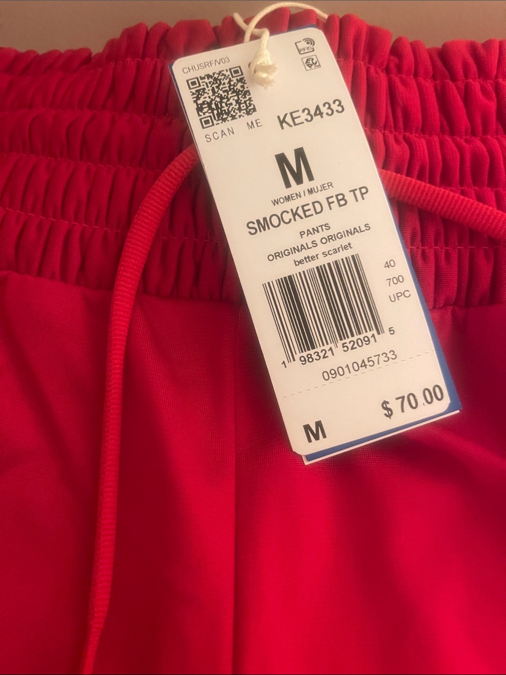 Adidas Smocked Track Pants in Better Scarlet NWT